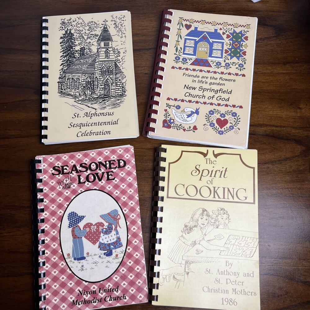 LOT OF 4 COOKBOOKS - Vintage Spiral Bound Church Based Recipe Collection West PA